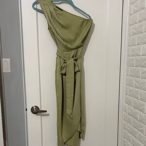 Chic One-Shoulder Olive Dress
